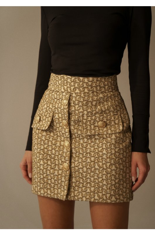 JACQUARD SKIRT WITH GOLD-TONE BUTTONS