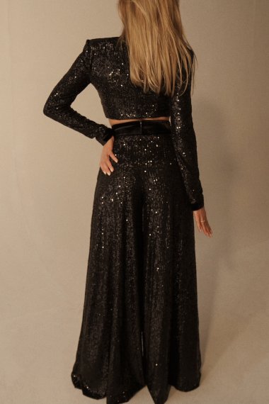 SEQUINNED HIGH-WAIST TROUSERS 