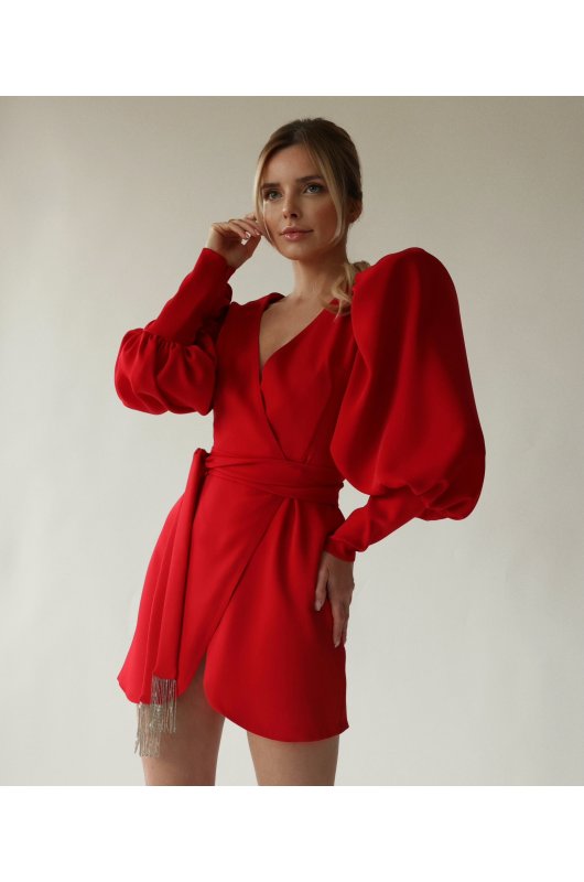 V-NECK RED DRESS