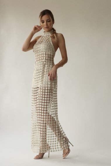  Sheer red carpet guipure dress