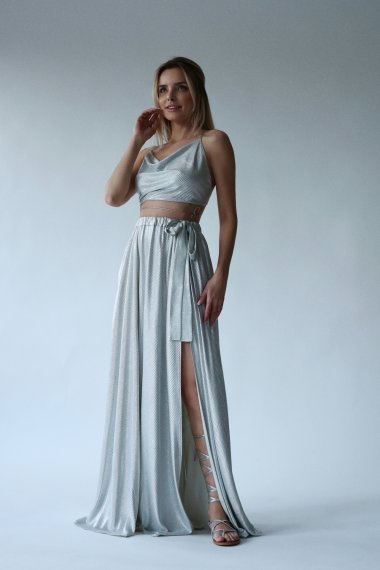 Lumière metallic maxi skirt and top