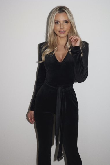 long-sleeve velvet jumpsuit