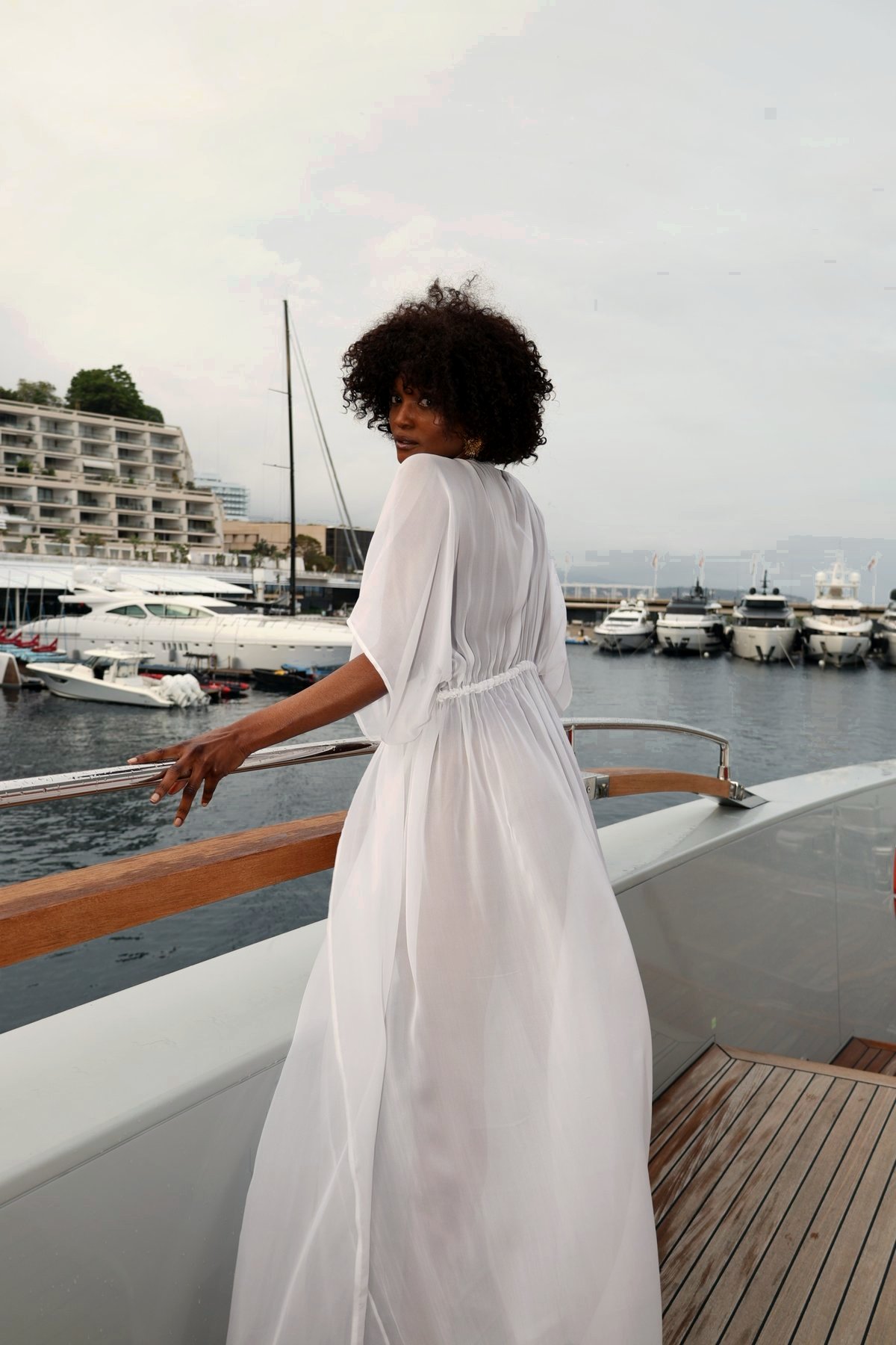 Atelier – white silk kimono, Monaco yacht